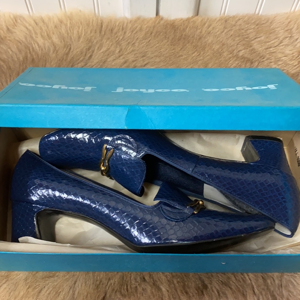 60s Joyce Blue Snakeskin Mod Heels Shoes 10 Vintage - Picture 6 of 9